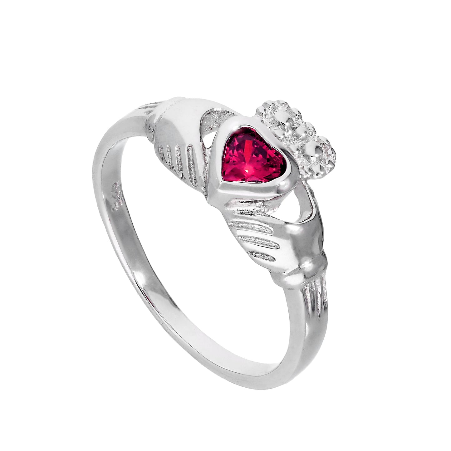 Bague Claddagh en argent sterling et cristal rubis CZ, pierre de naissance de juillet, tailles I à U