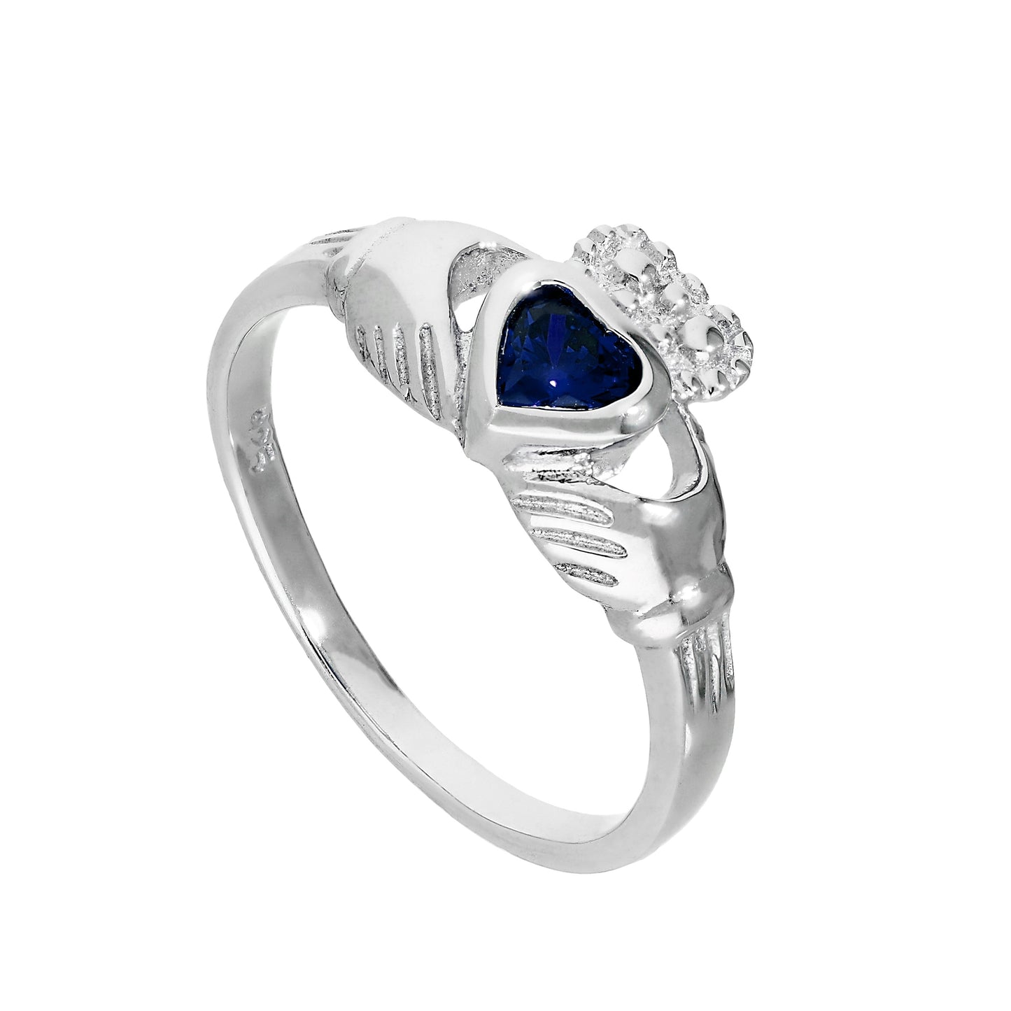 Bague Claddagh en argent sterling et cristal saphir CZ, pierre de naissance de septembre I - U