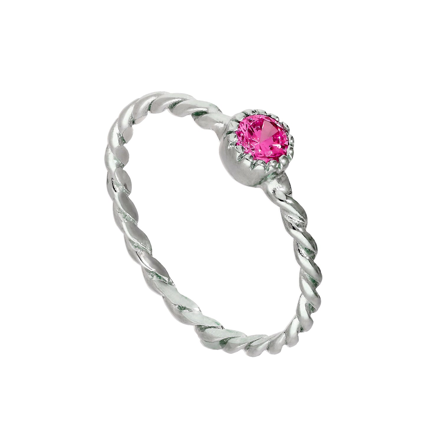 Bague en argent sterling et cristal tourmaline CZ, pierre de naissance d'octobre, corde torsadée I - U