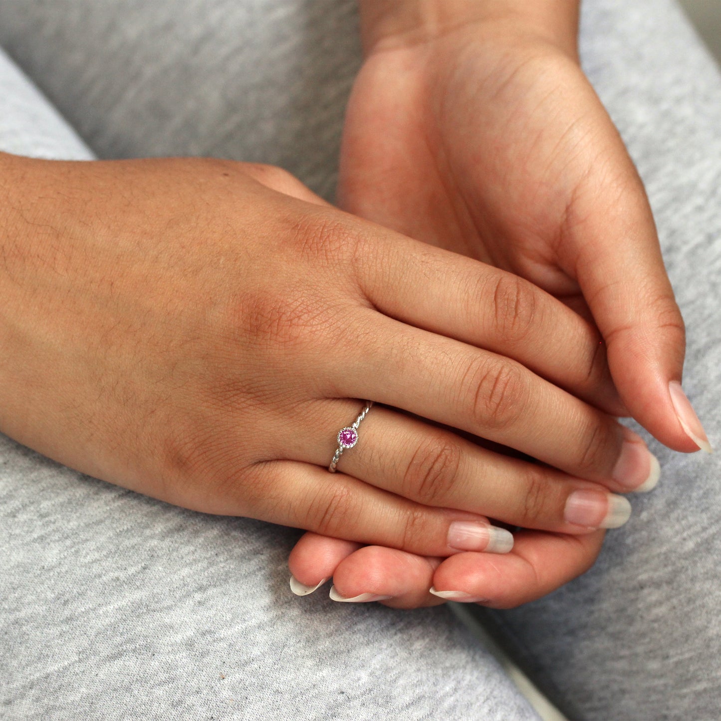 Bague en argent sterling et cristal tourmaline CZ, pierre de naissance d'octobre, corde torsadée I - U
