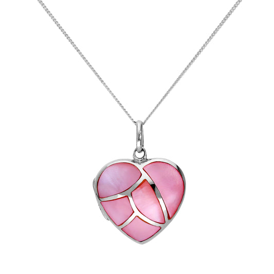 Médaillon en forme de cœur en argent sterling et nacre rose teintée, gravable, 40 à 55 cm