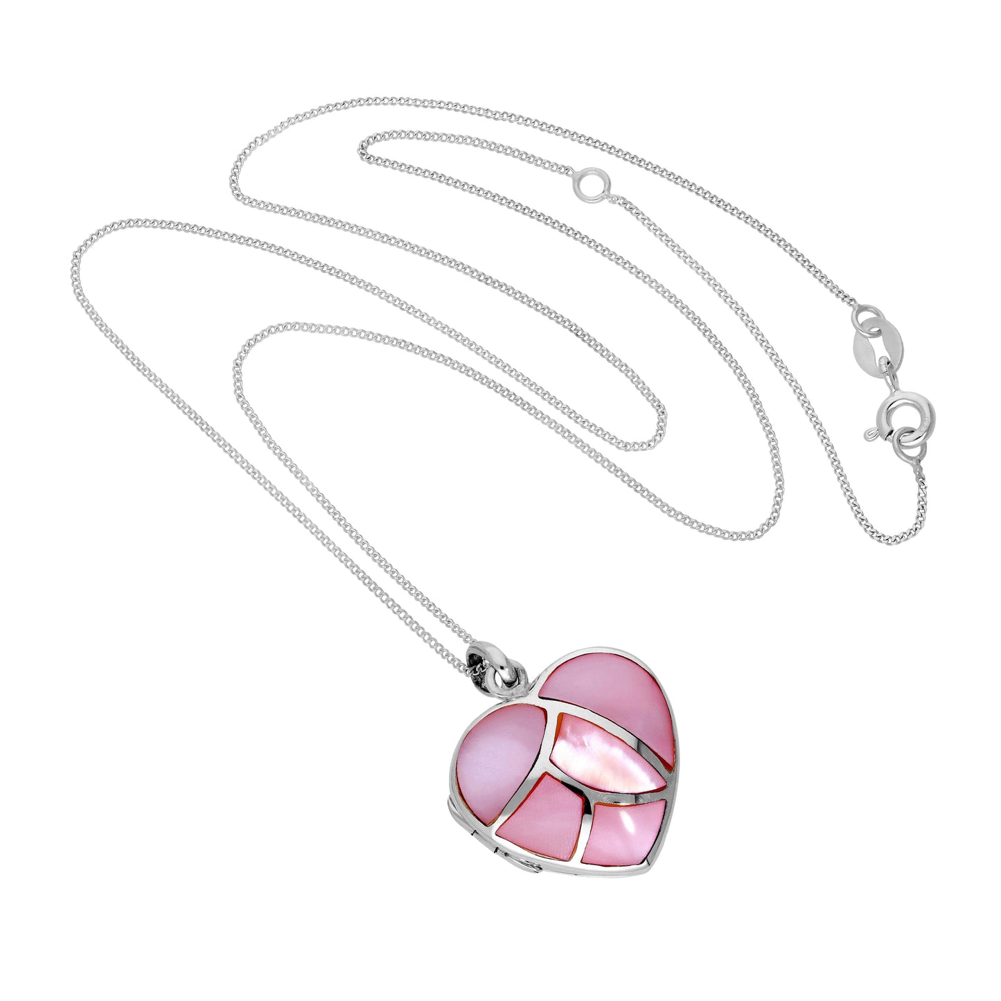 Médaillon en forme de cœur en argent sterling et nacre rose teintée, gravable, 40 à 55 cm