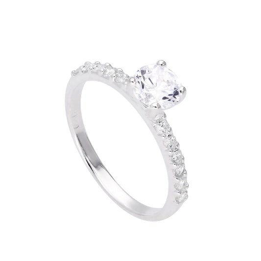 Bague en argent sterling et cristal CZ transparent avec cristaux CZ sur les épaules, tailles J à V