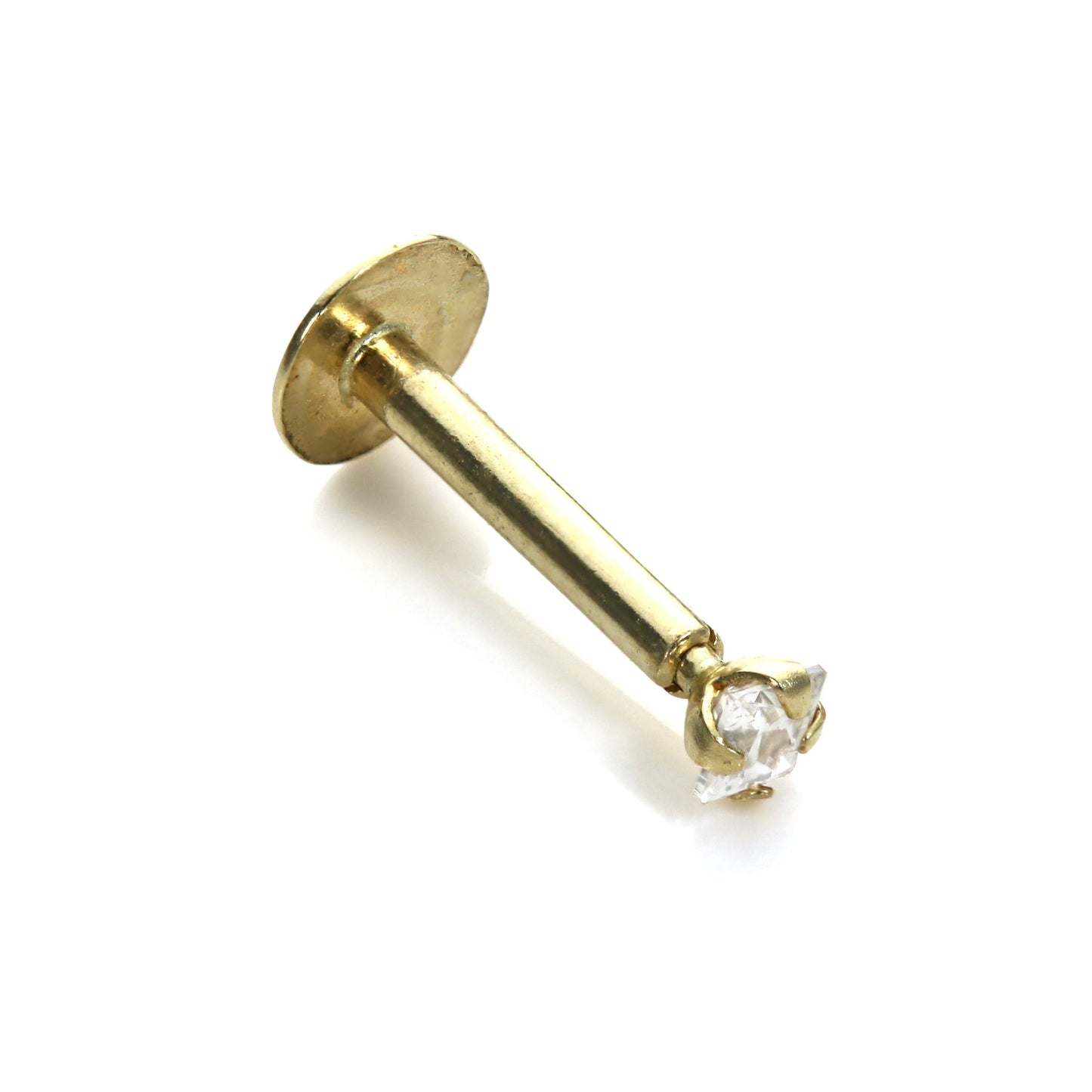 Labret à lèvres en or jaune 9 carats avec zircones cubiques transparents