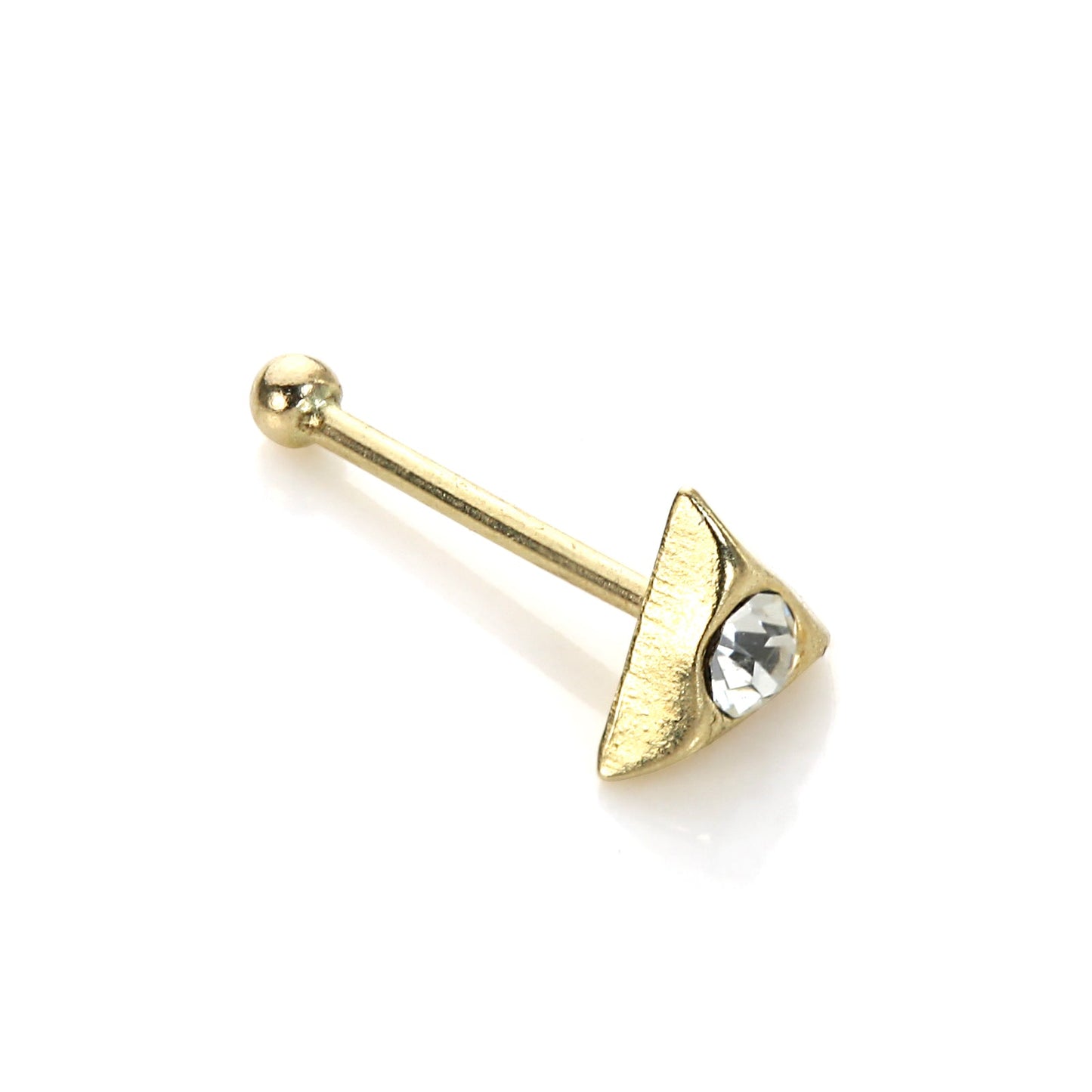 Clou de nez triangulaire en or jaune 9 carats avec zircones cubiques transparents