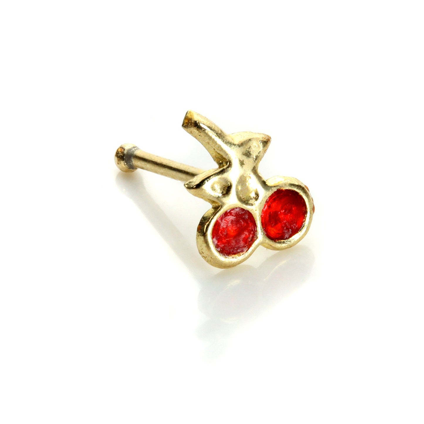 Clou de nez cerises en or jaune 9 carats