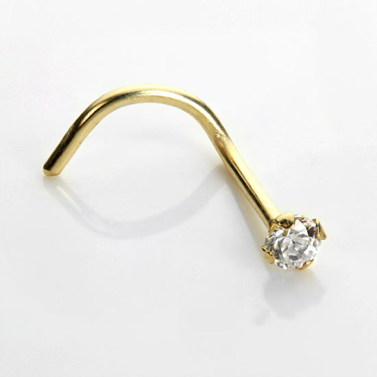 Piercing de nez à vis en or jaune 9 carats avec cristaux de zircone cubique