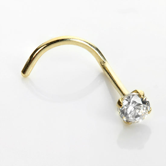Piercing de nez à vis en or jaune 9 carats avec cristaux de zircone cubique