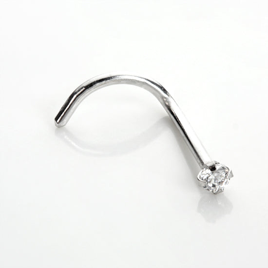 Piercing de nez à vis en or blanc 9 carats avec cristaux de zircone cubique