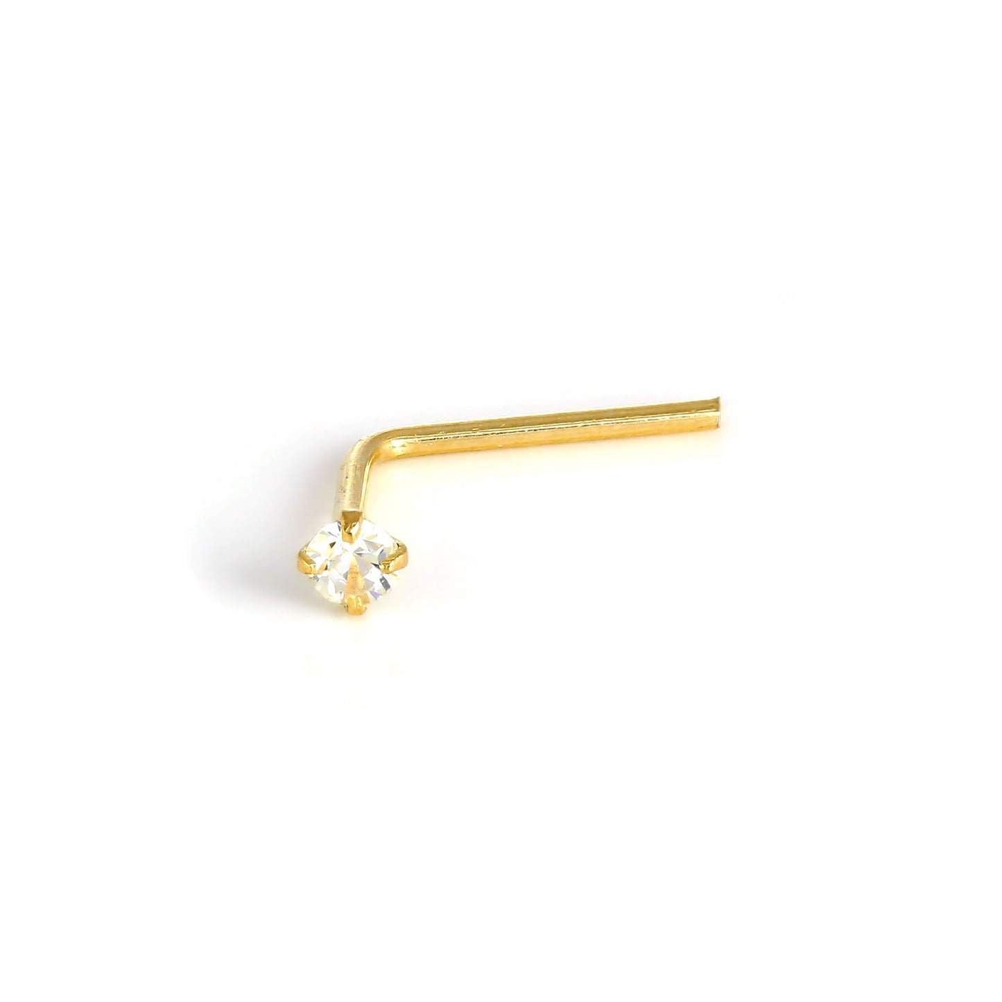 Piercing de nez en or 9 carats avec cristal en forme de L, 1,5 mm - 2,5 mm