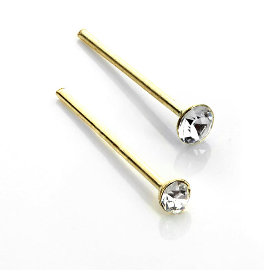 Clou de nez droit en or jaune 9 carats avec zircones cubiques transparents