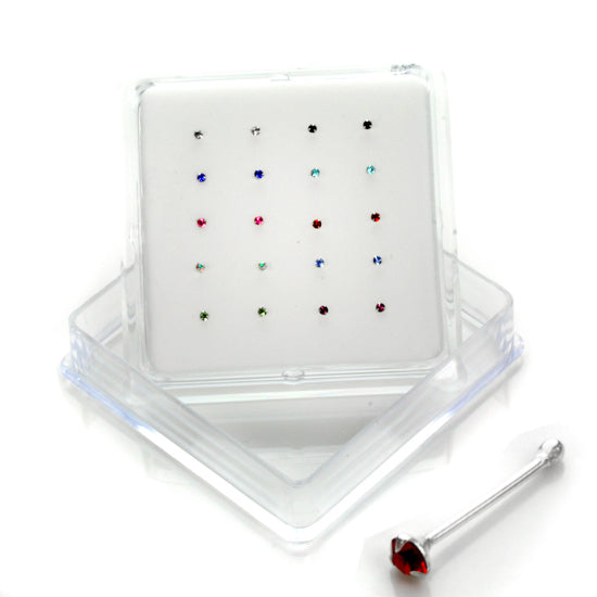 Lot de 20 clous de nez en argent sterling à 3 griffes et zircones cubiques de 2 mm