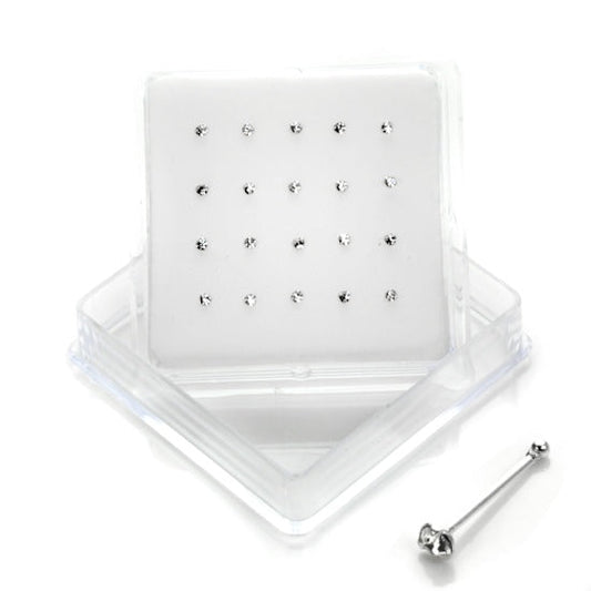 Lot de 20 clous de nez en argent sterling à 3 griffes et zircones cubiques de 2 mm