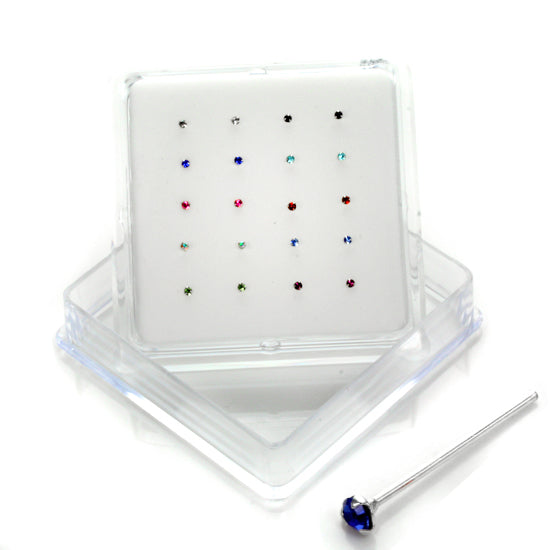 Lot de 20 clous de nez en argent sterling à 3 griffes et zircones cubiques de 2 mm