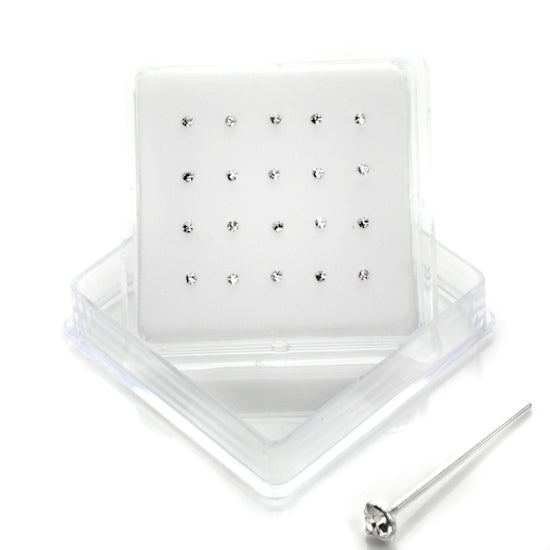 Lot de 20 clous de nez en argent sterling à 3 griffes et zircones cubiques de 2 mm