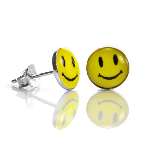 Boucles d'oreilles à tige en argent sterling 8 mm avec smiley jaune