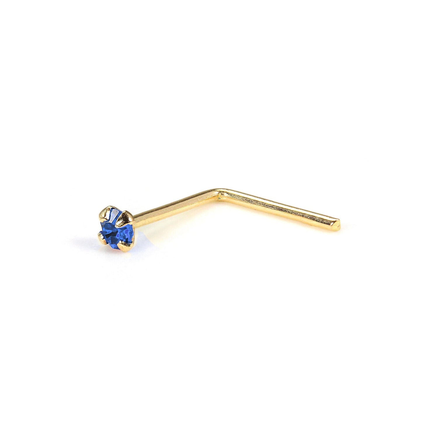 Clou de nez en or jaune 9 carats en forme de L avec cristal CZ rond de 1,5 mm