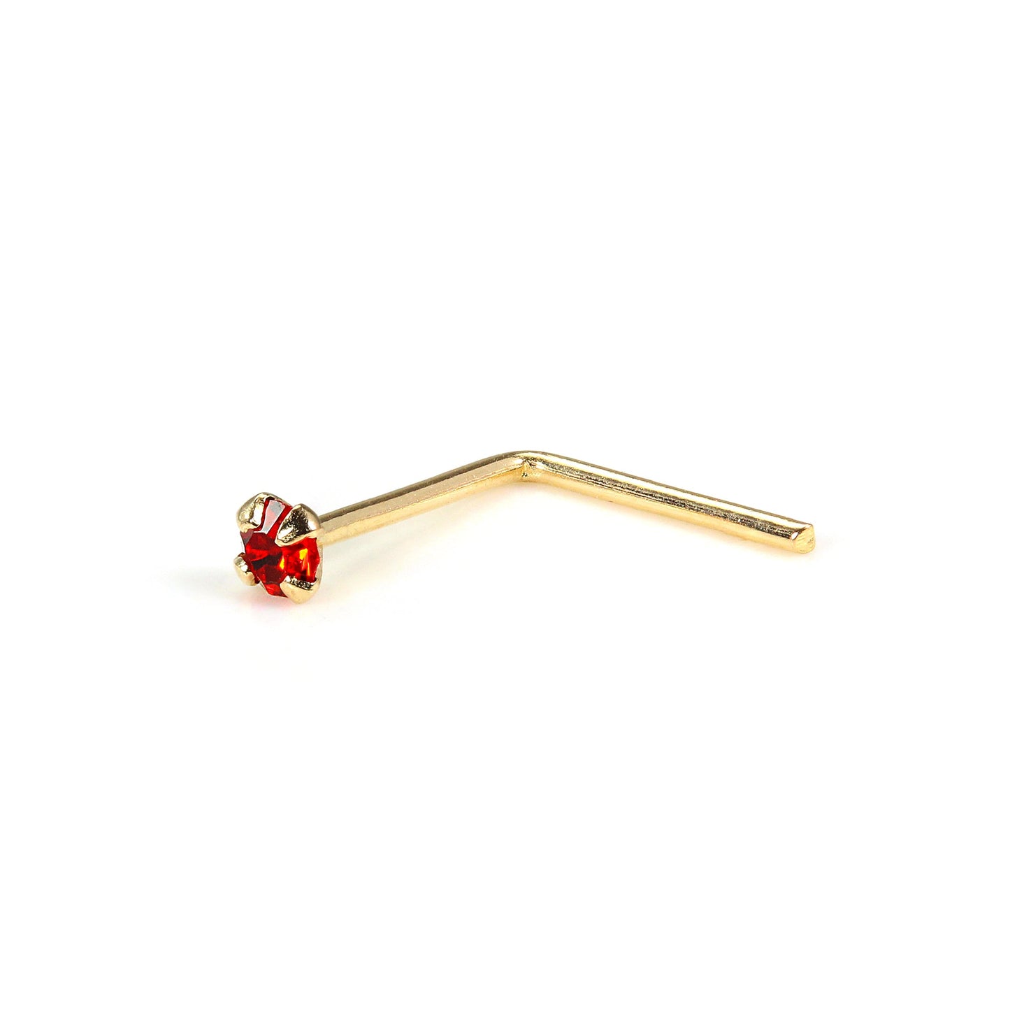 Clou de nez en or jaune 9 carats en forme de L avec cristal CZ rond de 1,5 mm