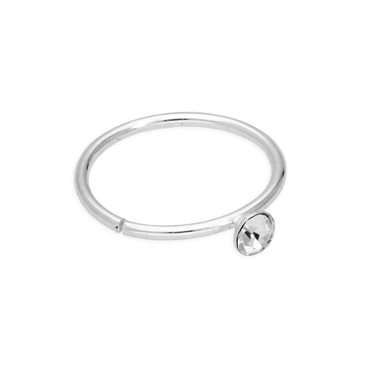 Anneau de nez en argent sterling et cristal CZ transparent 20Ga