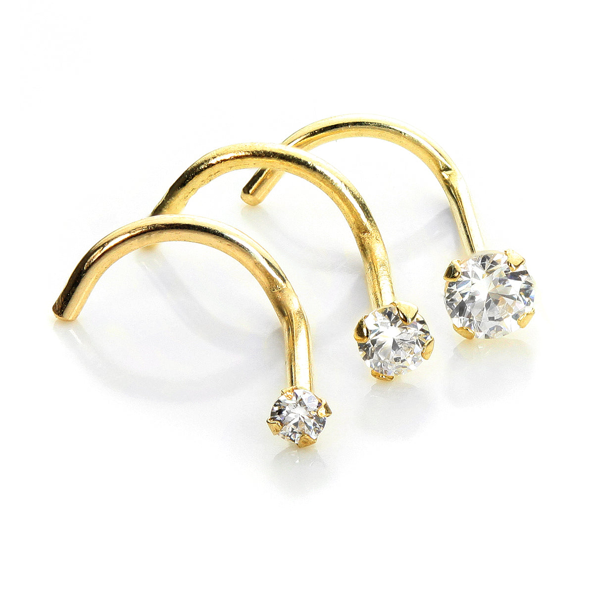 Piercing de nez à vis en or jaune 9 carats avec cristaux de zircone cubique