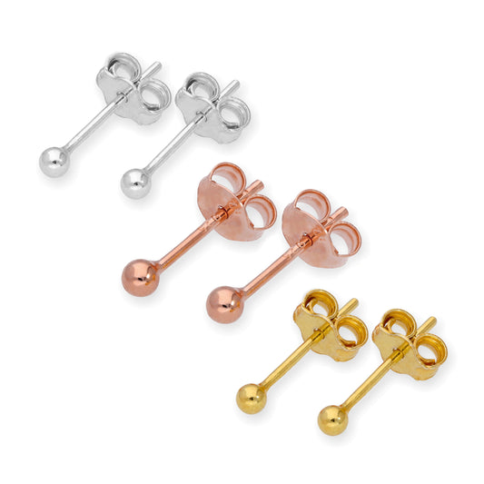 Boucles d'oreilles à tige en argent sterling de 2 mm - Trois couleurs