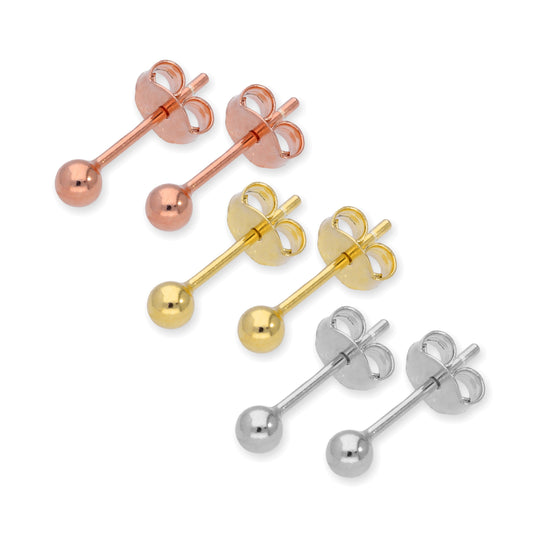 Boucles d'oreilles à tige en argent sterling de 3 mm - Trois couleurs