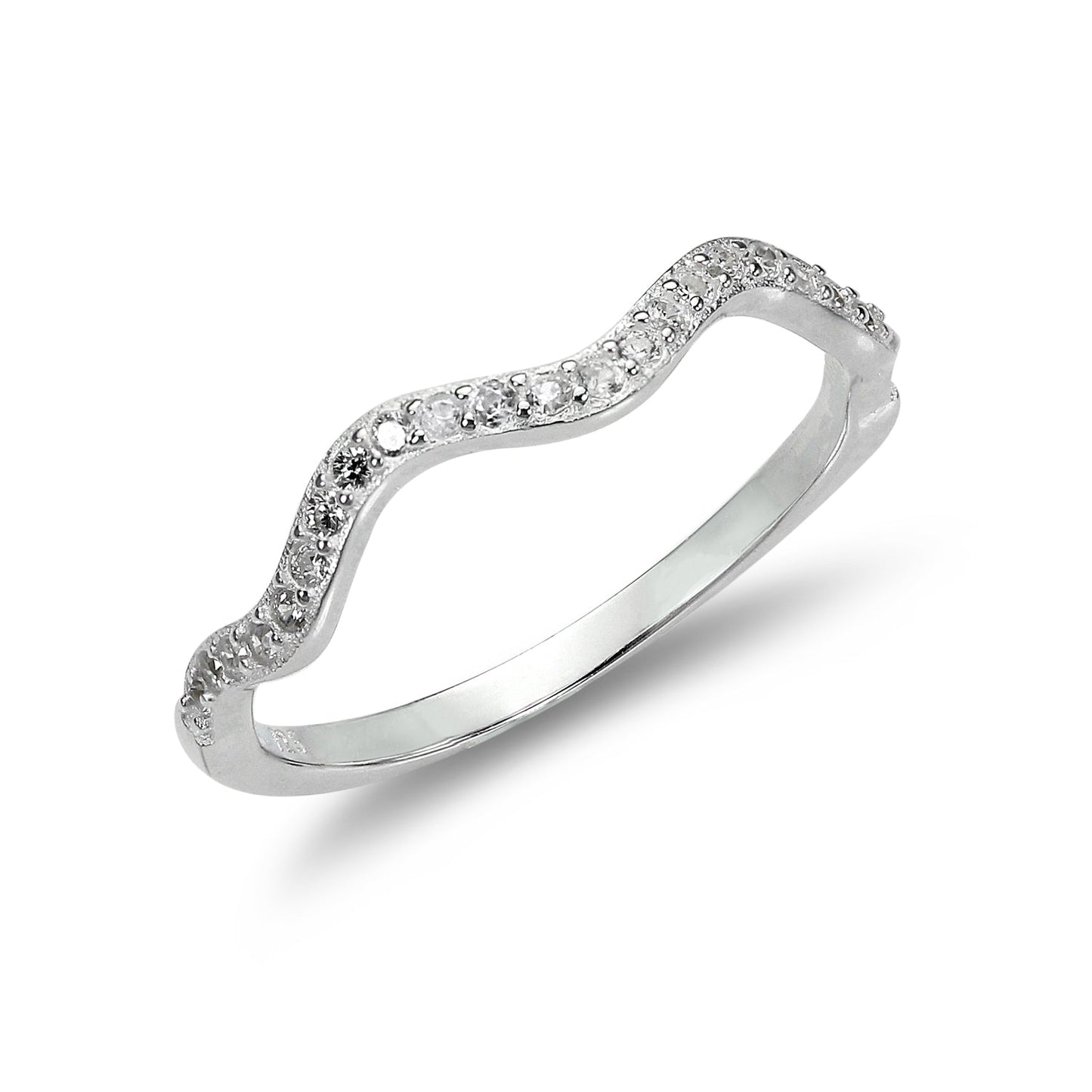 Bague vague en argent sterling de 2 mm avec cristaux CZ transparents – Taille IU