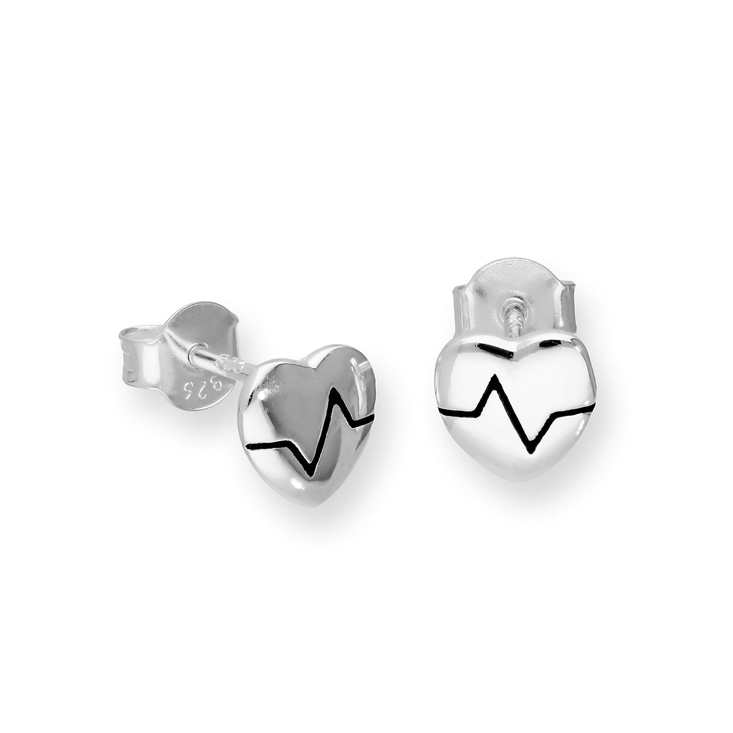 Boucles d'oreilles à tige en argent sterling avec cœur et battement de cœur