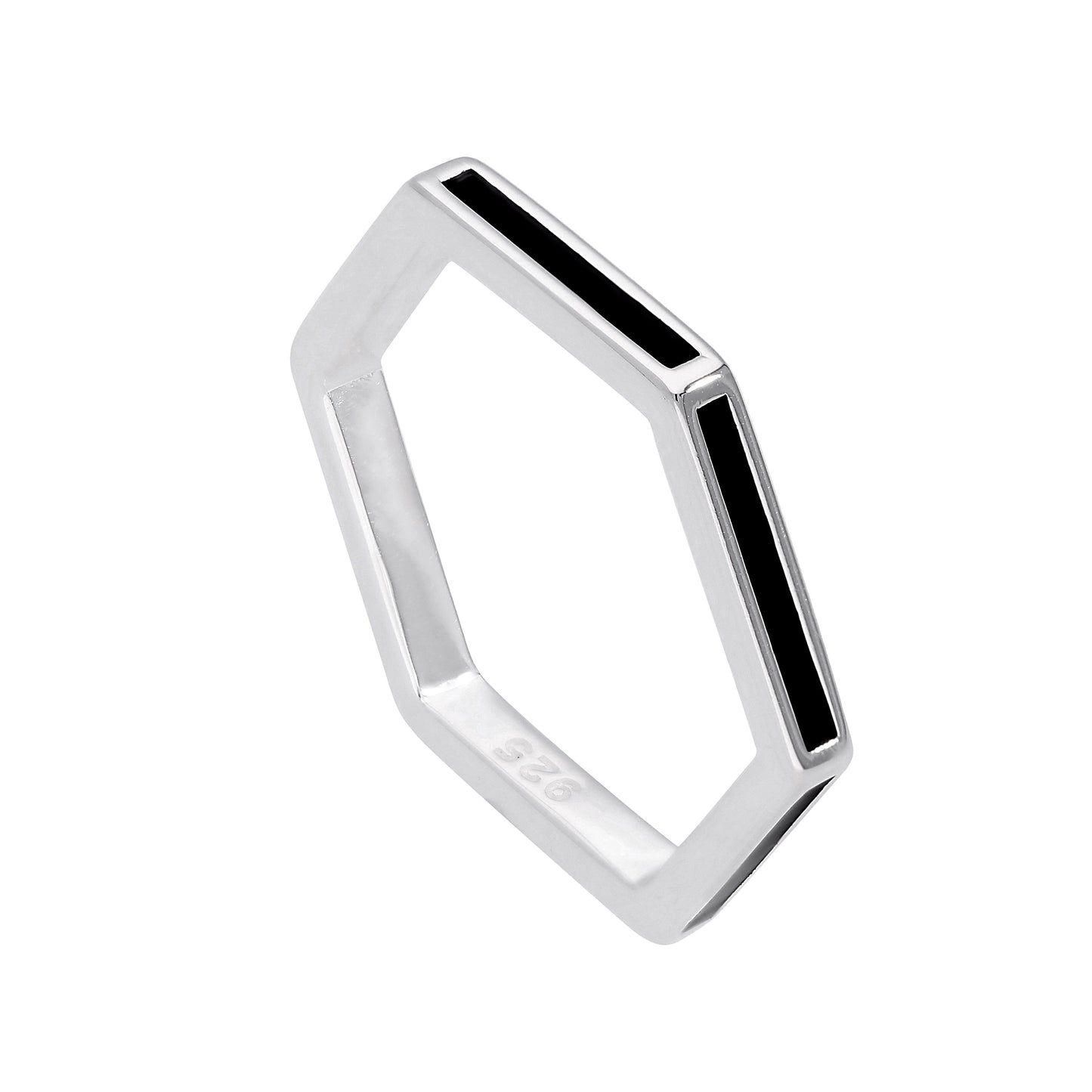 Bague hexagonale en argent sterling et émail noir