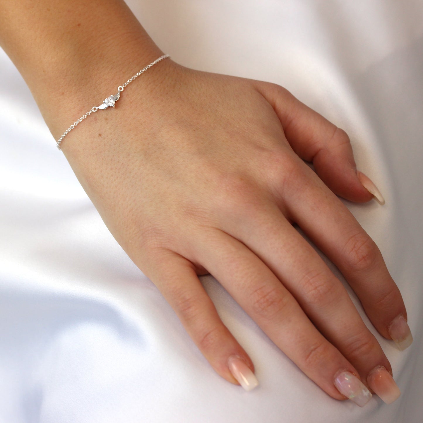 Bracelet en argent sterling et cristal CZ transparent, cœur sur ailes, 18 cm