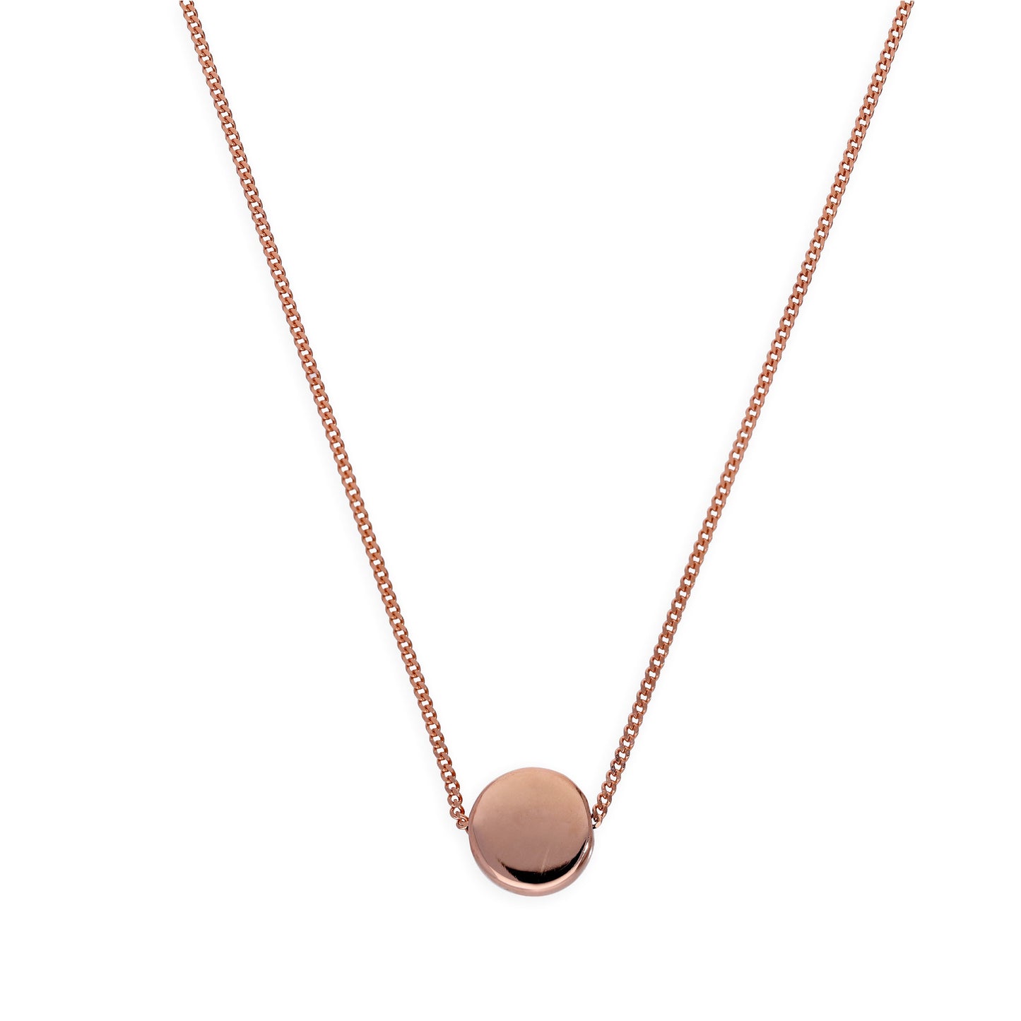 Collier en argent sterling plaqué or rose avec disque rond de 40 cm