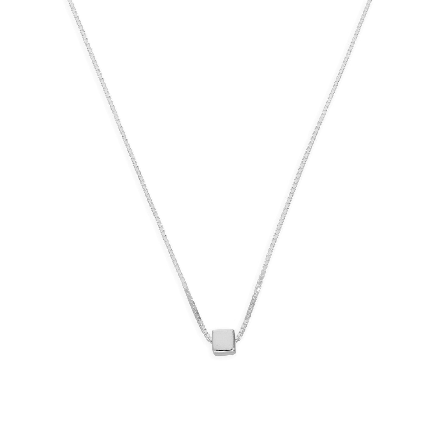 Collier en argent sterling avec chaîne vénitienne de 45 cm et perle cubique