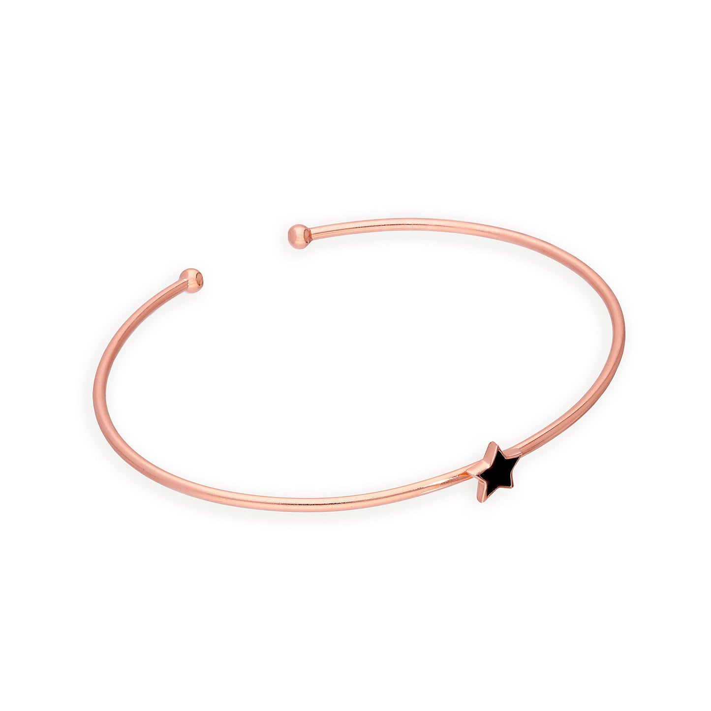 Bracelet jonc ovale en argent sterling plaqué or rose et étoile noire pour adolescente