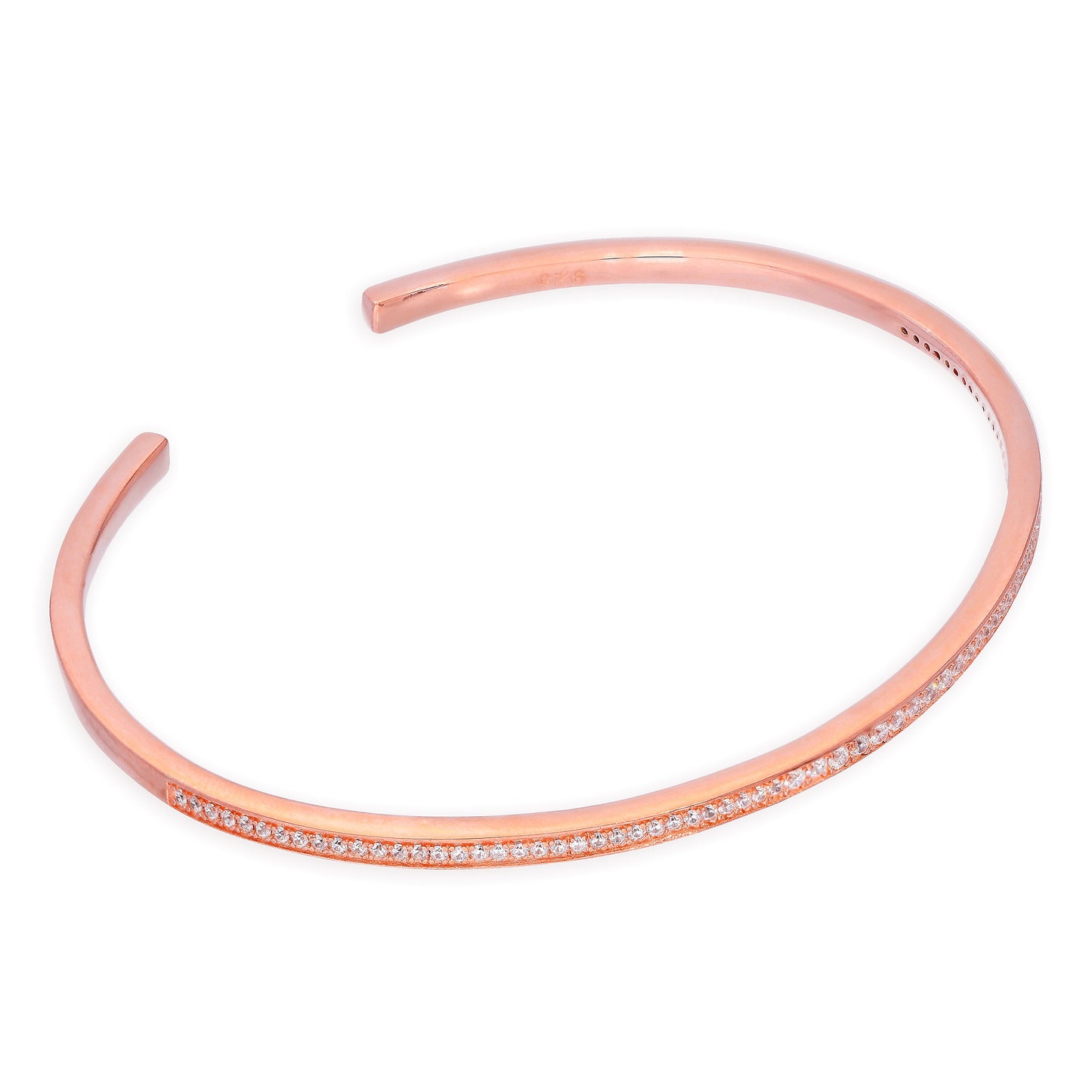 Bracelet jonc ovale en argent sterling plaqué or rose et cristal CZ transparent pour adolescente