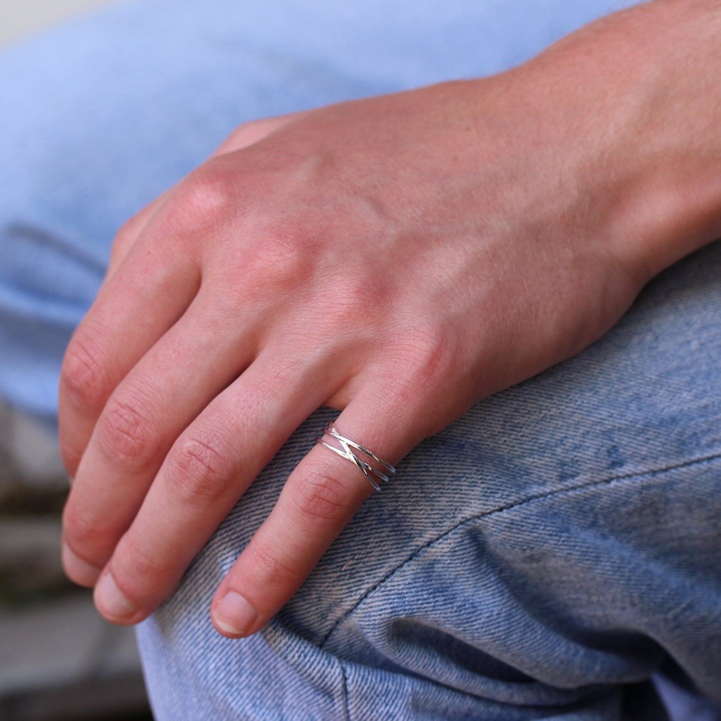Bague en argent sterling avec fils tissés, taille O