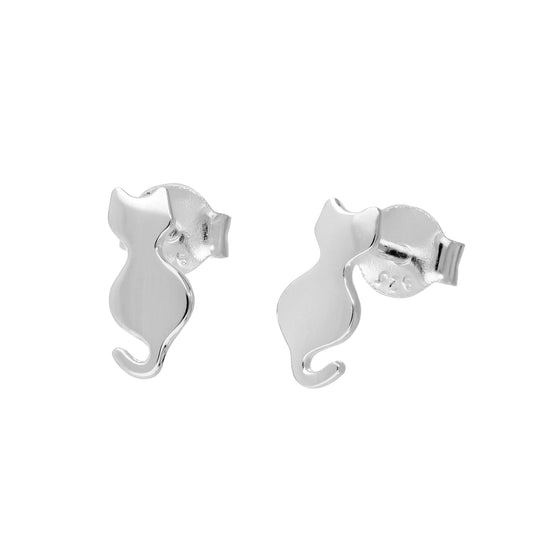 Boucles d'oreilles à tige en argent sterling en forme de silhouette de chat