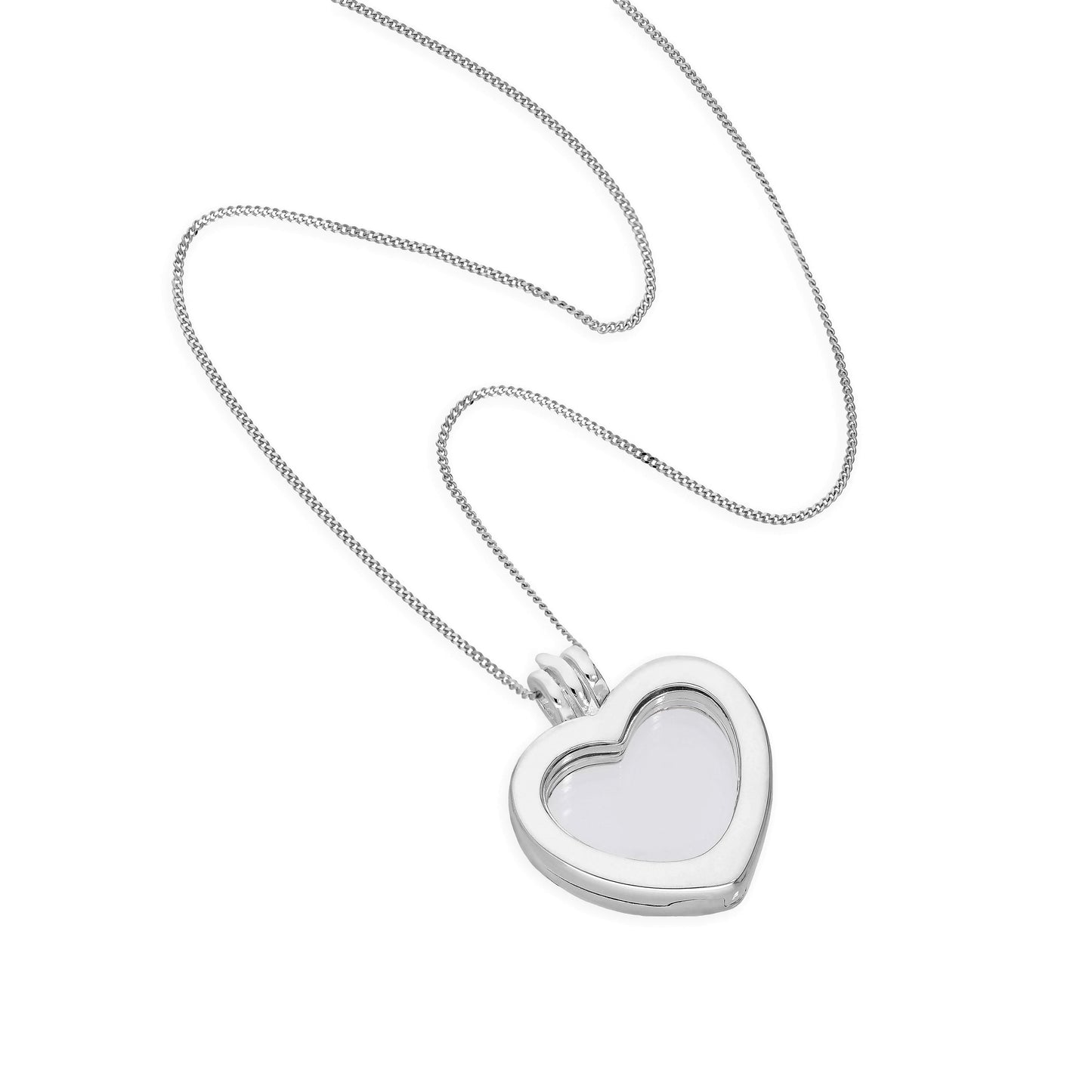 Petit médaillon flottant en argent sterling avec breloque en forme de cœur sur chaîne de 40 à 55 cm
