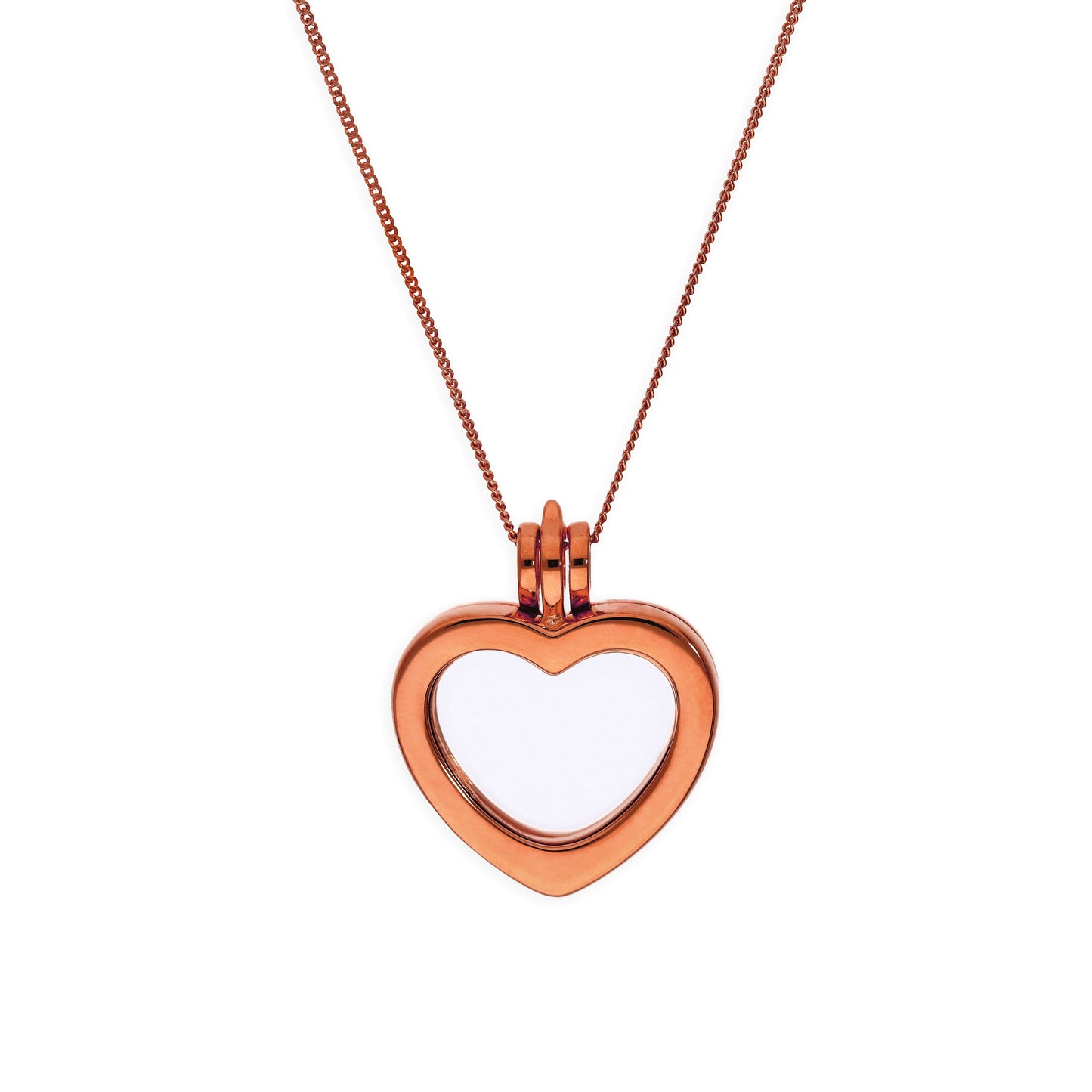 Petit médaillon flottant en argent sterling plaqué or rose en forme de cœur sur chaîne de 40 à 55 cm