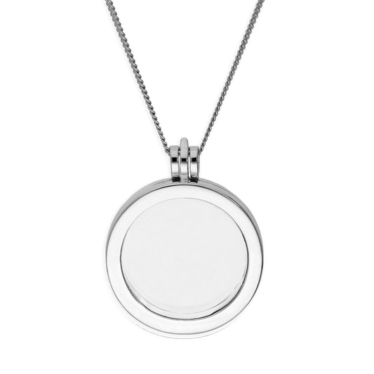 Grand médaillon flottant rond en argent sterling sur chaîne de 40 à 61 cm