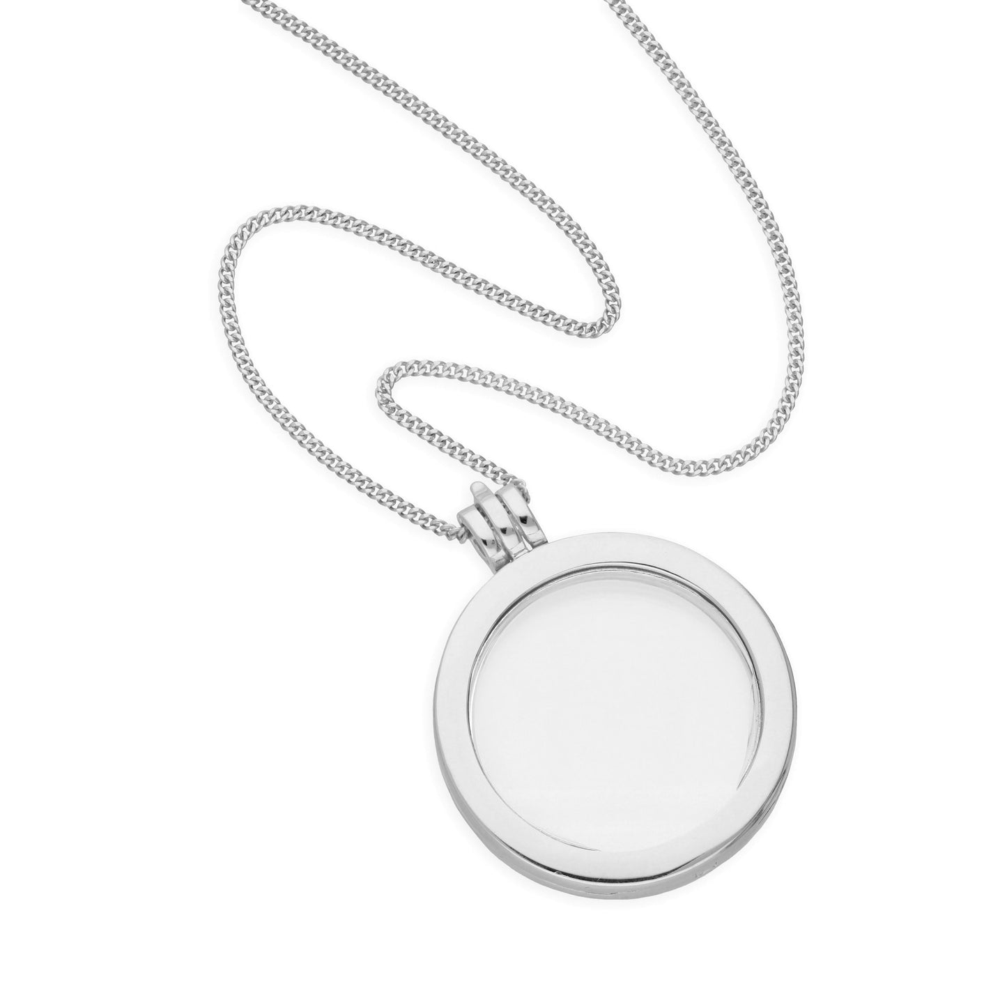 Grand médaillon flottant rond en argent sterling sur chaîne de 40 à 61 cm