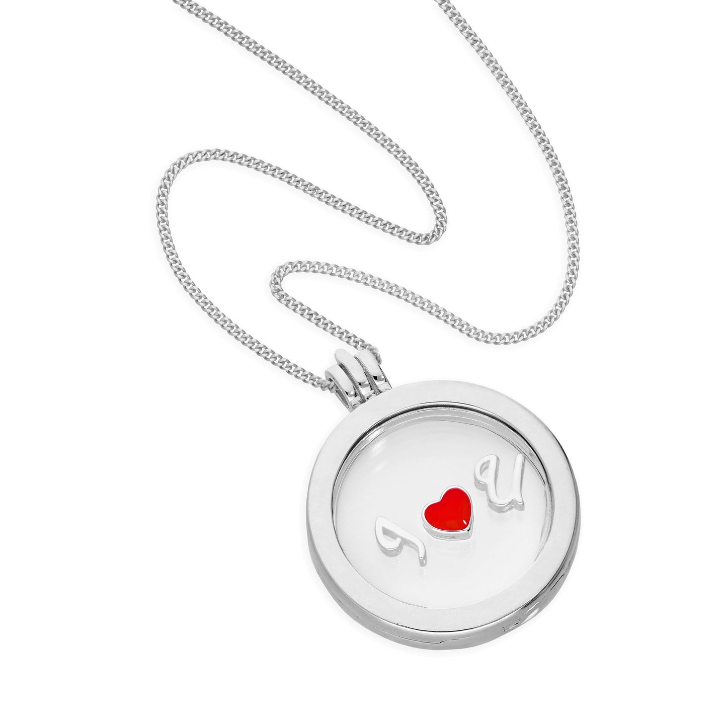 Grand médaillon flottant rond en argent sterling sur chaîne de 40 à 61 cm