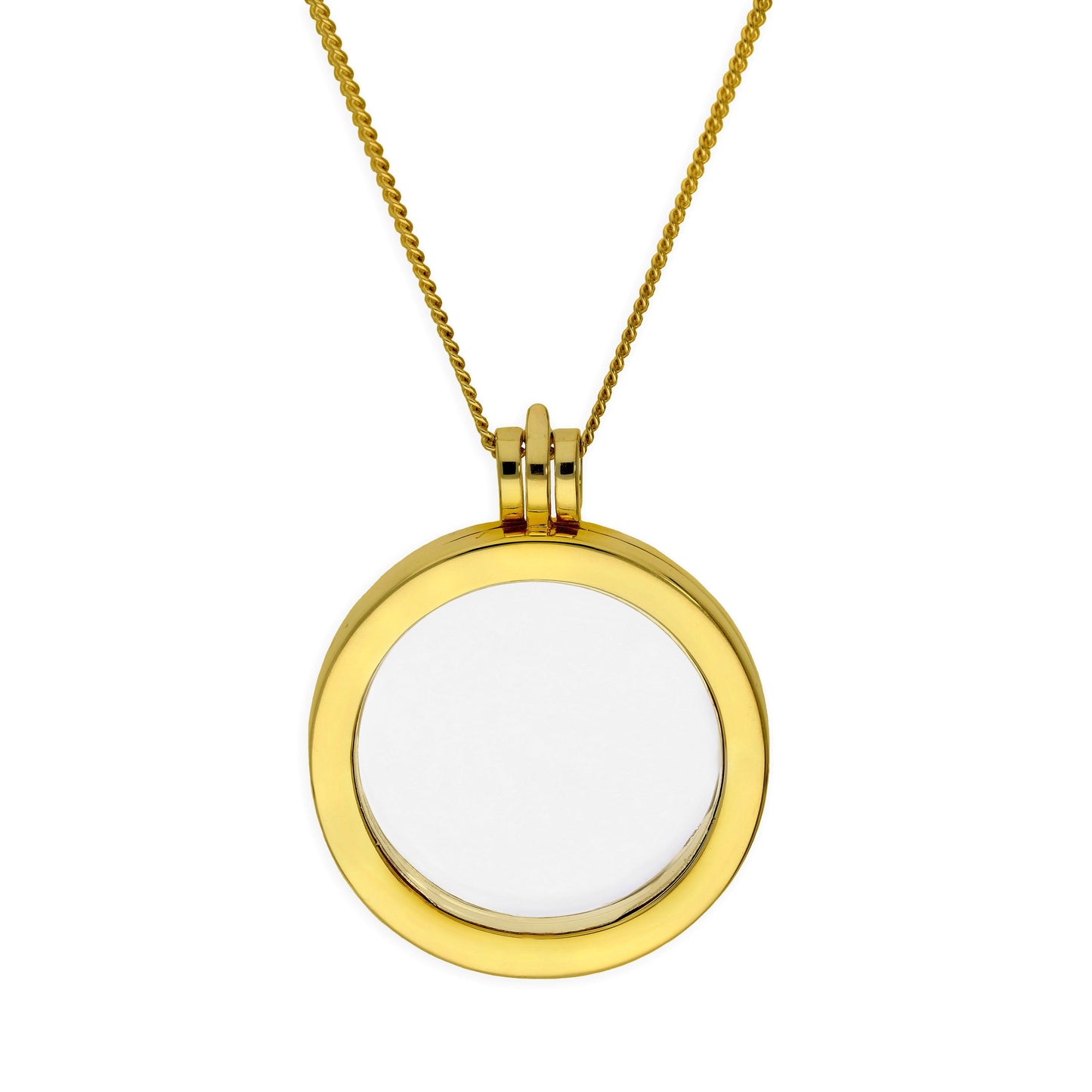 Grand médaillon flottant rond en argent sterling plaqué or sur chaîne de 40 à 61 cm