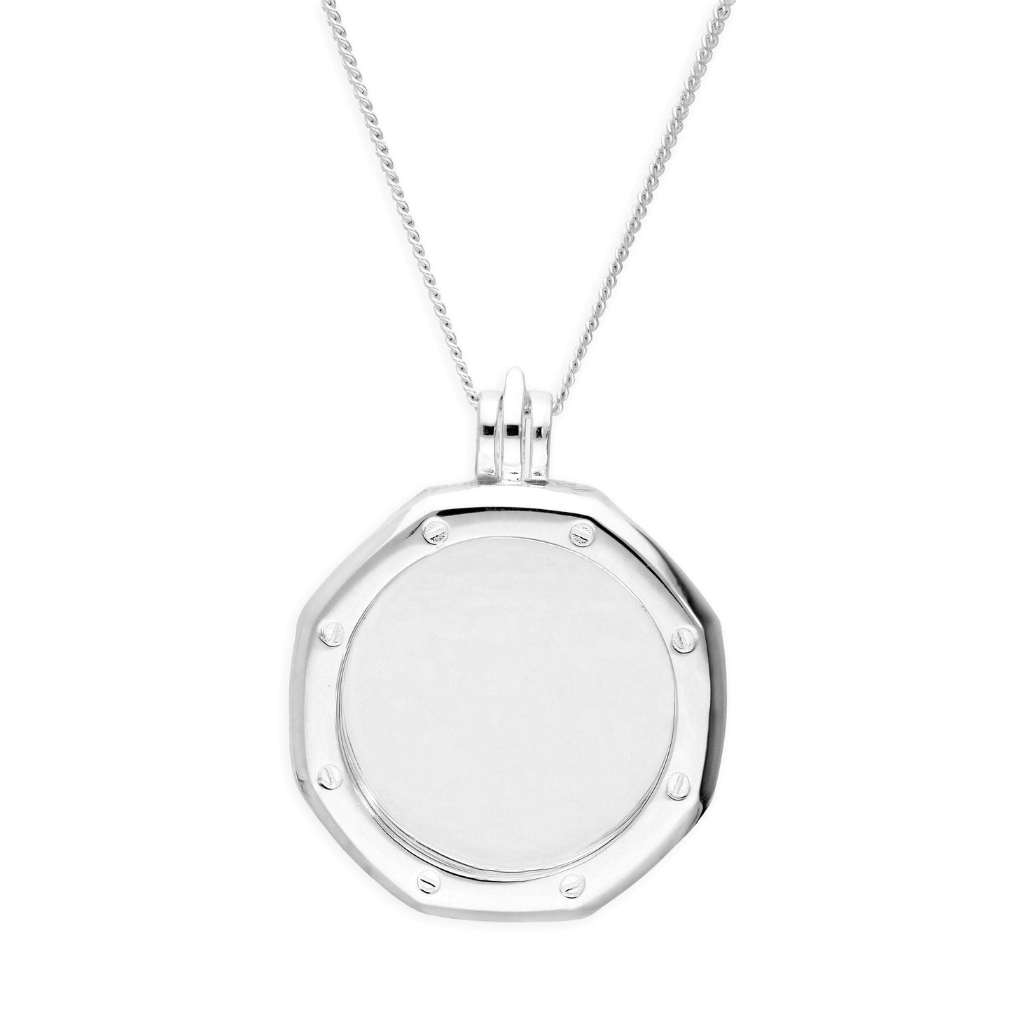 Grand médaillon flottant en argent sterling avec cadran octogonal et chaîne de 40 à 61 cm