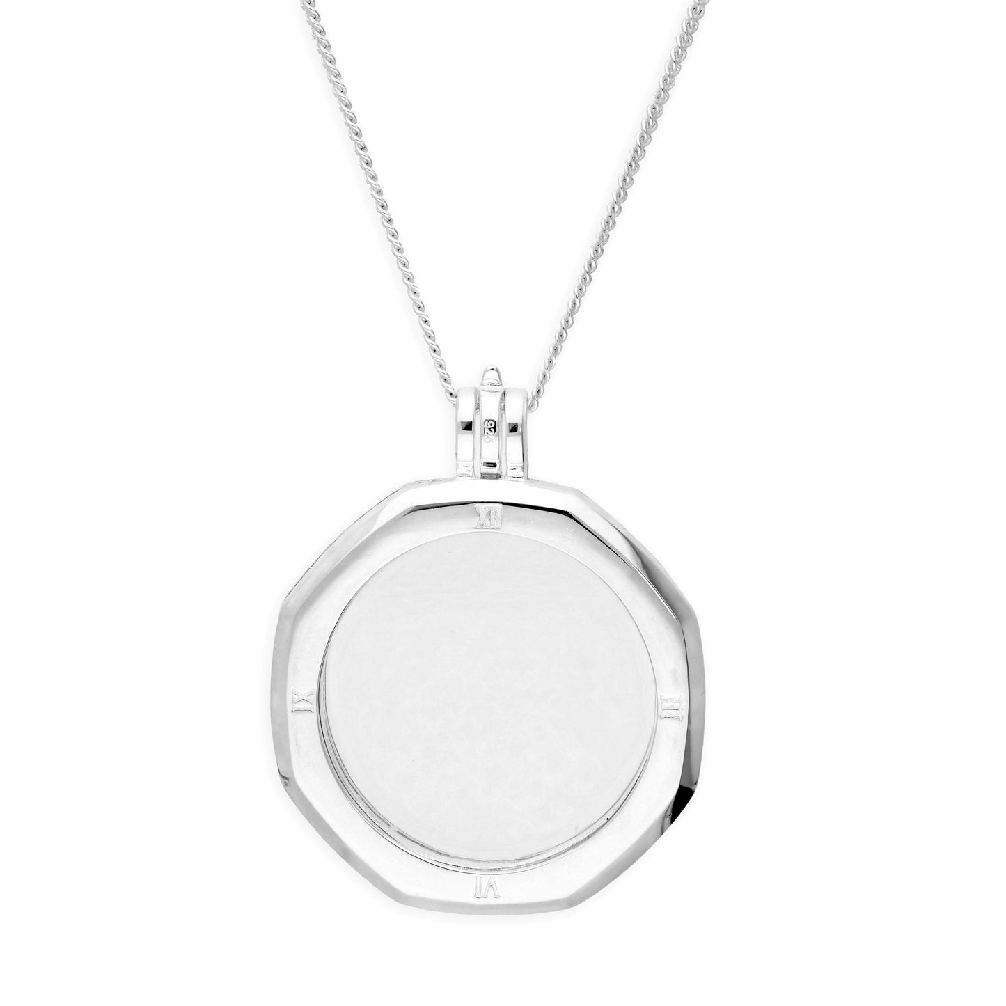 Grand médaillon flottant en argent sterling avec cadran octogonal et chaîne de 40 à 61 cm
