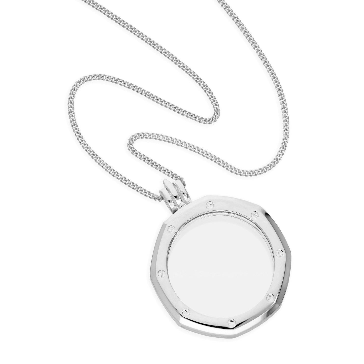 Grand médaillon flottant en argent sterling avec cadran octogonal et chaîne de 40 à 61 cm