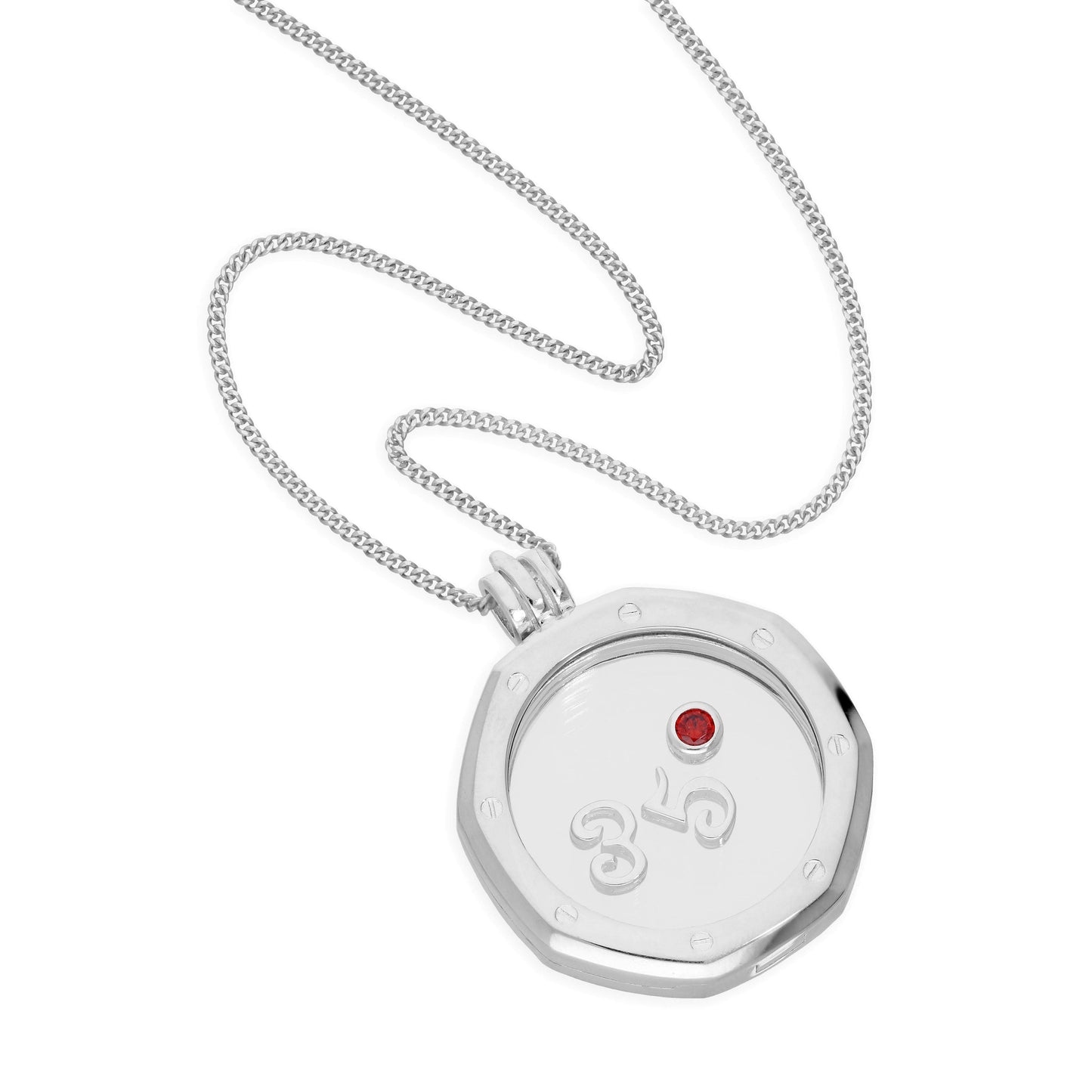 Grand médaillon flottant en argent sterling avec cadran octogonal et chaîne de 40 à 61 cm