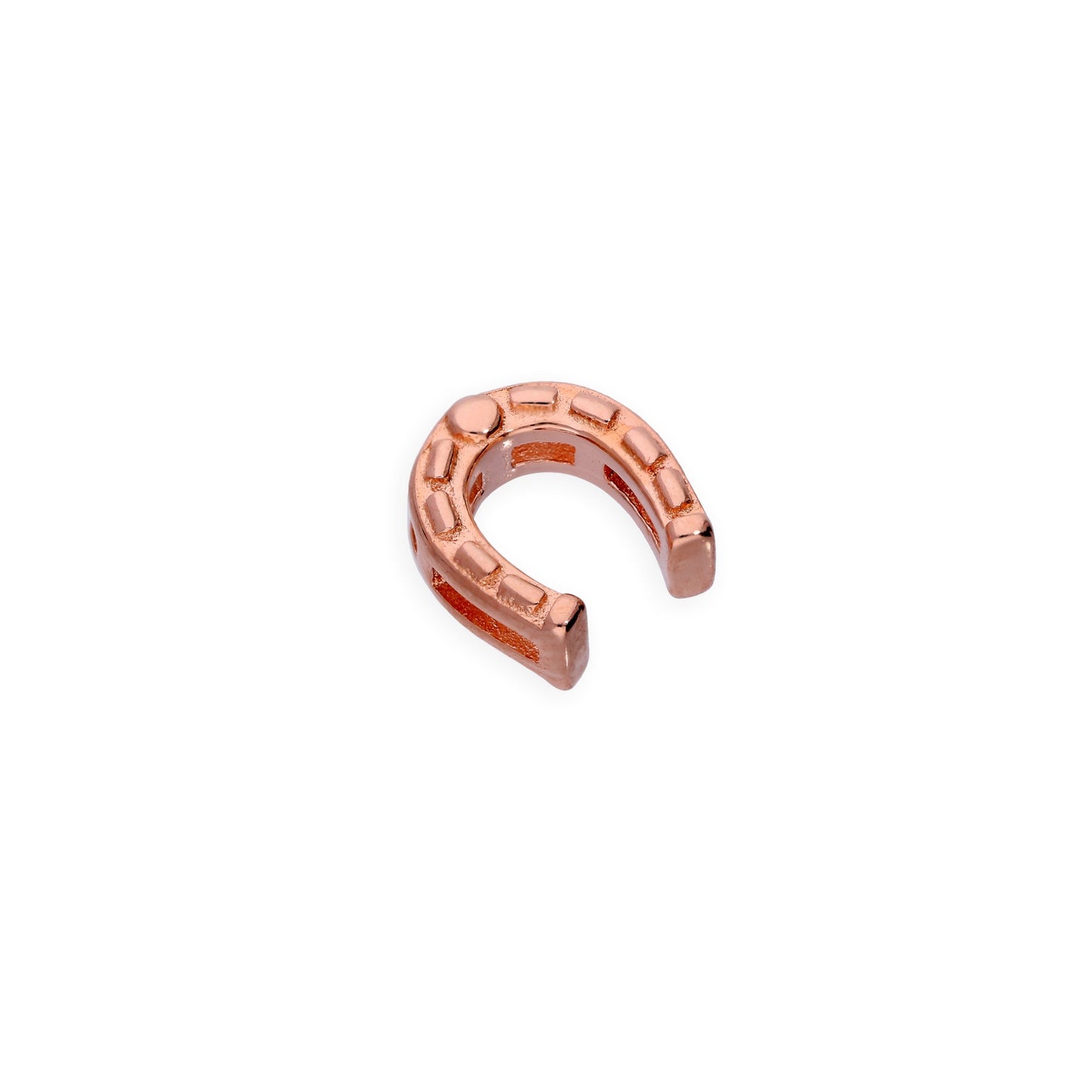 Breloque flottante en argent sterling plaqué or rose en forme de fer à cheval porte-bonheur
