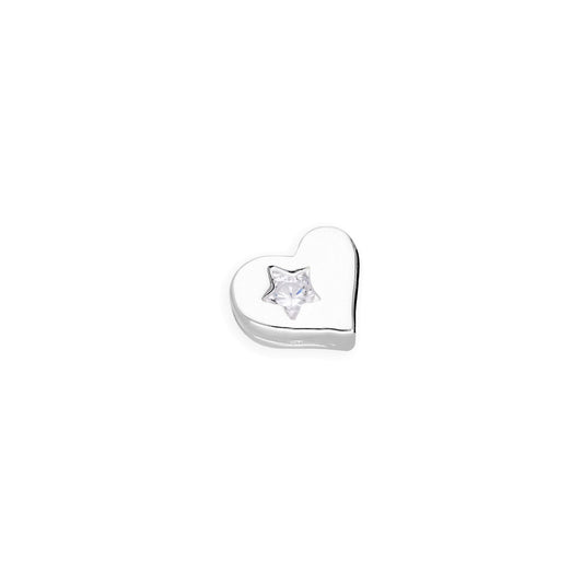 Breloque cœur flottant en argent sterling avec étoile en cristal CZ transparent