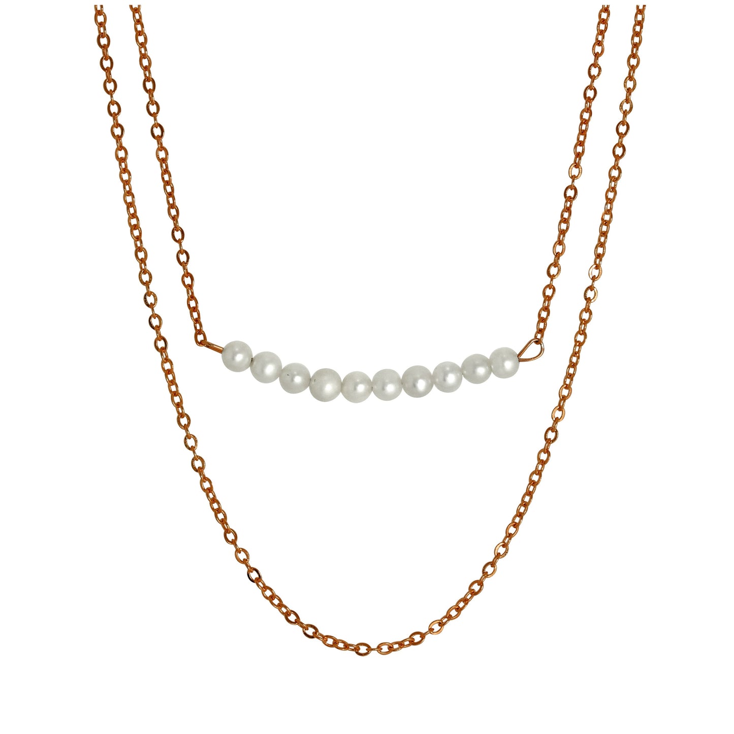 Collier double chaîne de perles en argent sterling plaqué or rose, 15 et 18 pouces