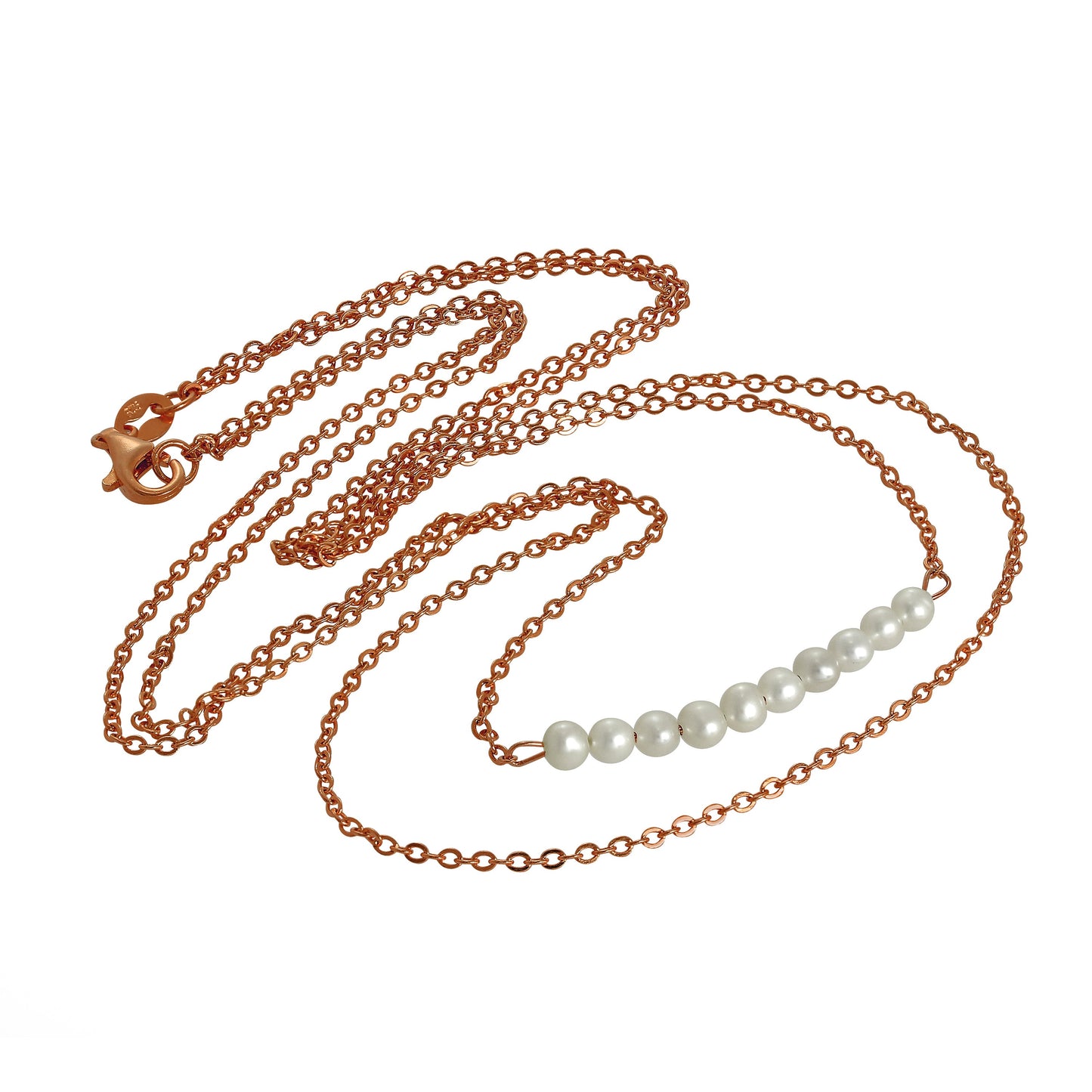 Collier double chaîne de perles en argent sterling plaqué or rose, 15 et 18 pouces